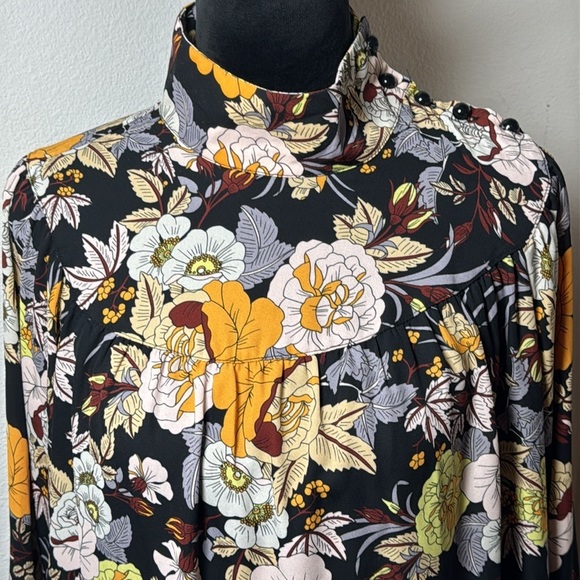 Who What Wear Midnight garden High collar shoulder buttons long sleeve dress S - Picture 4 of 11